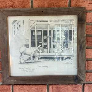 Vintage Bonnie Shields Framed Print Pencil Sketch Country Double signed!!